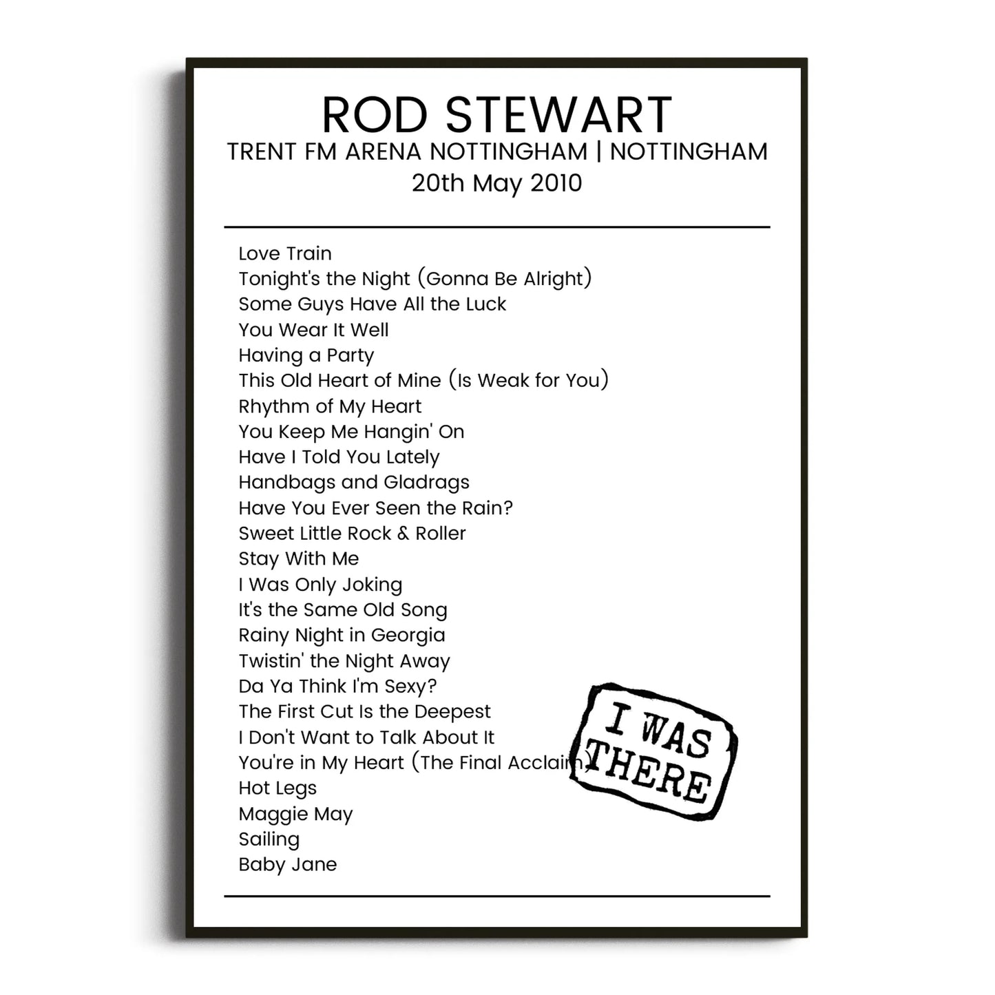 Rod Stewart Nottingham 20 May 2010 Setlist Poster