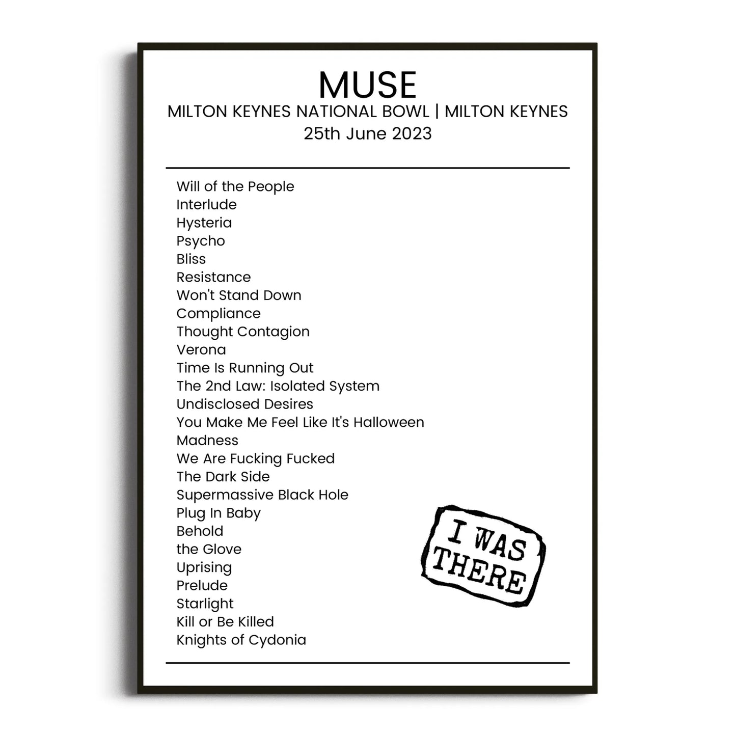 Muse Milton Keynes 25 June 2023 Setlist Poster