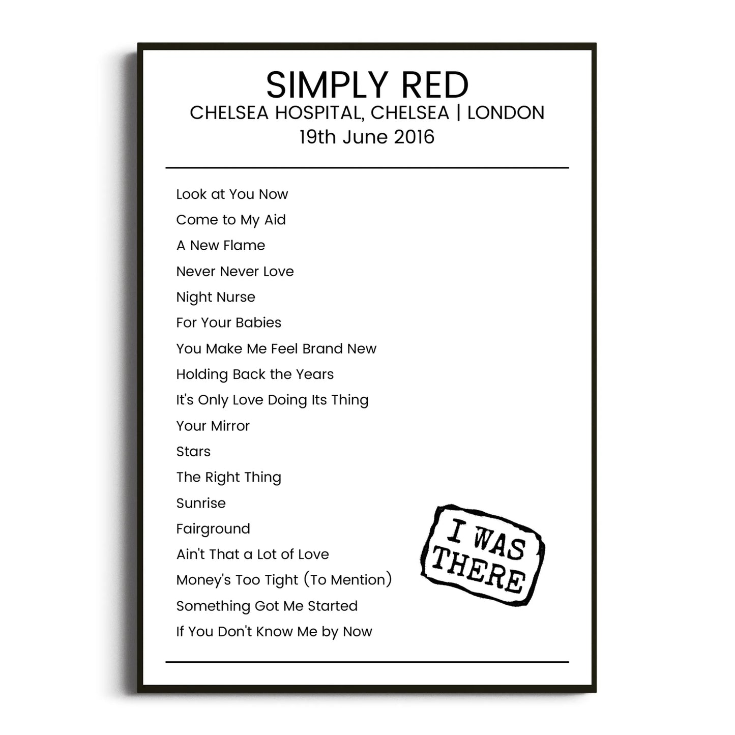 Simply Red London 19 June 2016 Setlist Poster