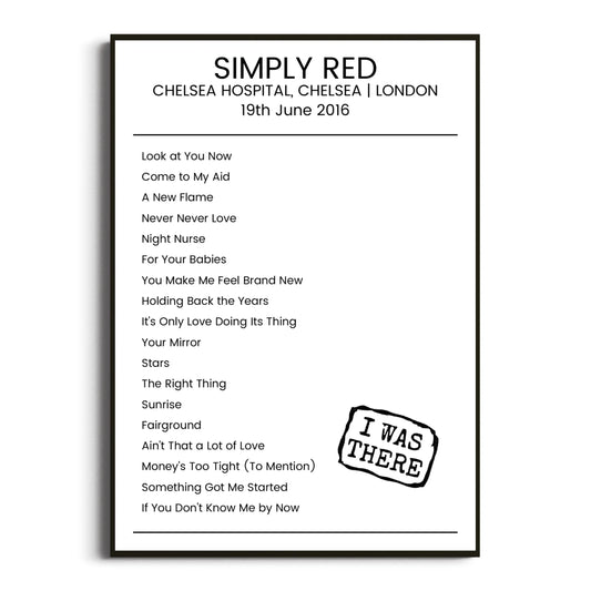 Simply Red London 19 June 2016 Setlist Poster