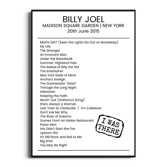 Billy Joel New York 20 June 2015 Setlist Poster