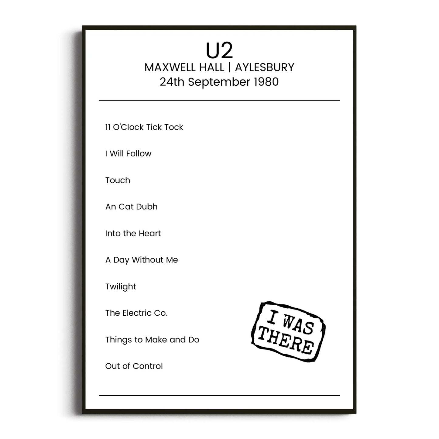 U2 Aylesbury 24 September 1980 Setlist Poster