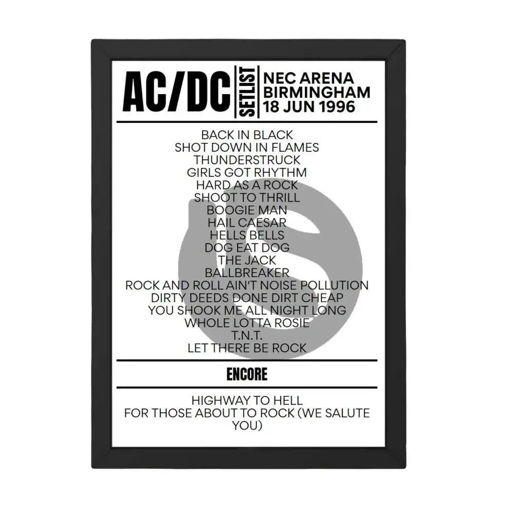 AC/DC Setlist 18 - 06 - 1996 - Birmingham - Setlist