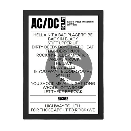 AC/DC Setlist 21 - 10 - 2003 - London - Setlist