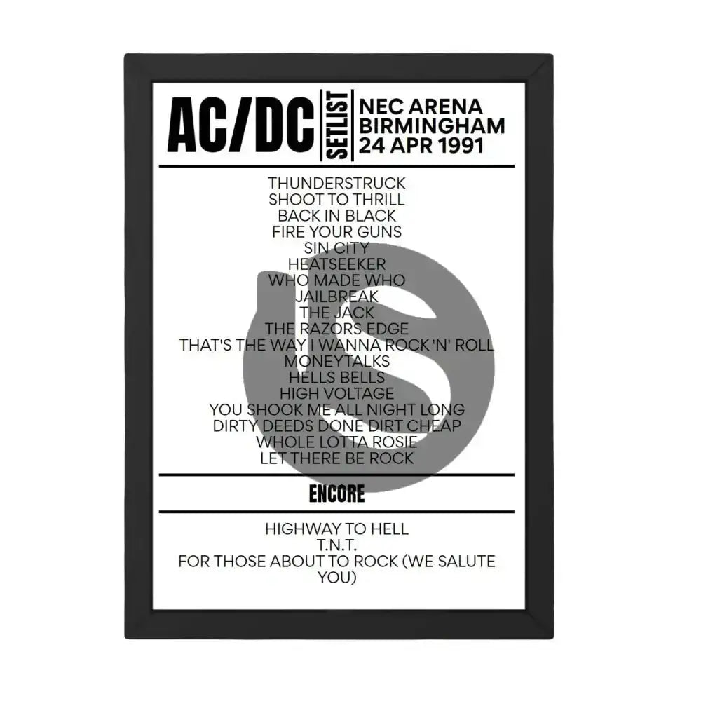 AC/DC Setlist 24 - 04 - 1991 - Birmingham - Setlist