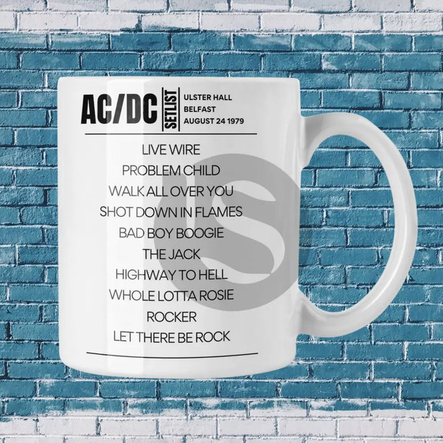 AC/DC Ulster Hall Belfast August 24 1979 Replica Setlist Mug - Setlist