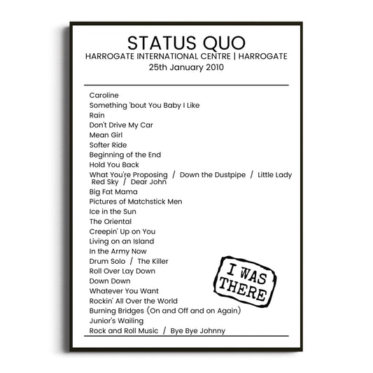 Status Quo Harrogate 25 January 2010 Setlist Poster