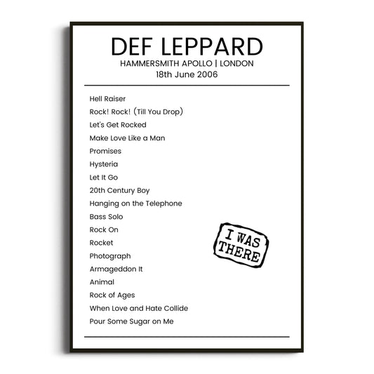 Def Leppard London 18 June 2006 Setlist Poster