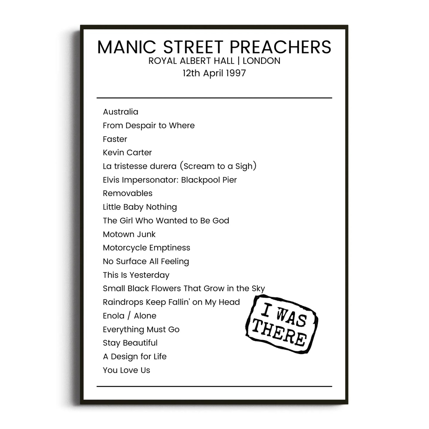 Manic Street Preachers London 12 April 1997 Setlist Poster