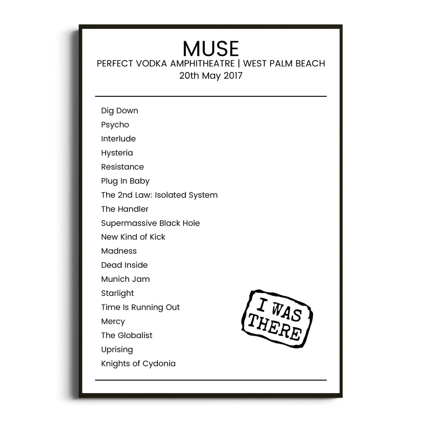 Muse West Palm Beach 20 May 2017 Setlist Poster