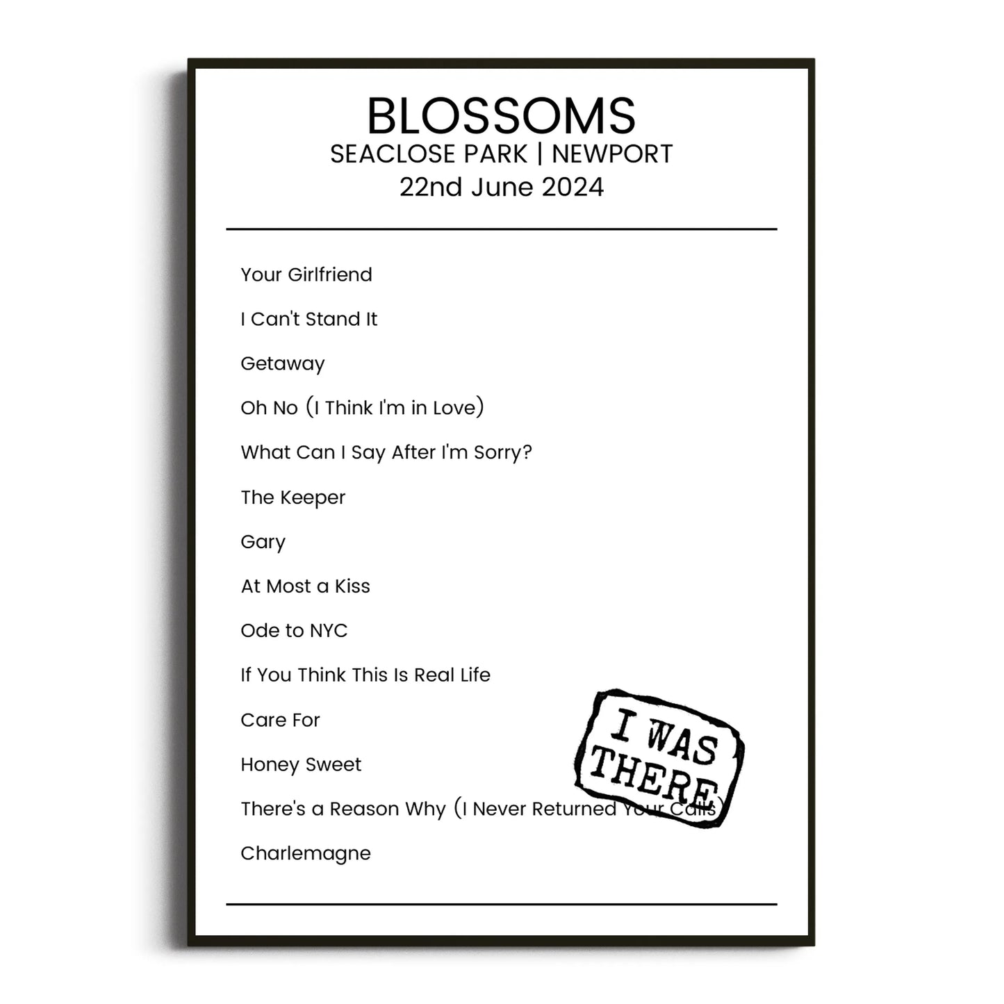 Blossoms Newport 22 June 2024 Setlist Poster