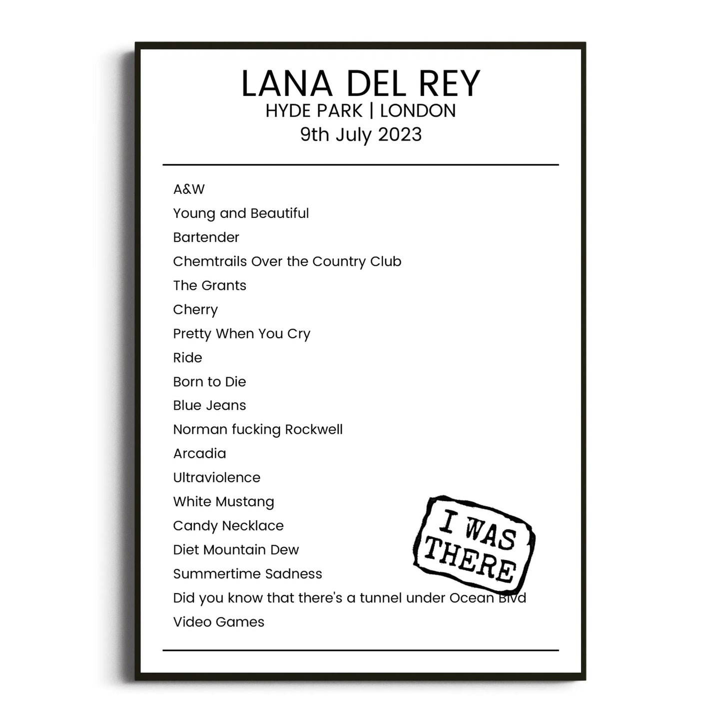 Lana Del Rey London 09 July 2023 Setlist Poster