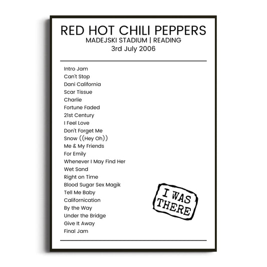 Red Hot Chili Peppers Reading 03 July 2006 Setlist Poster