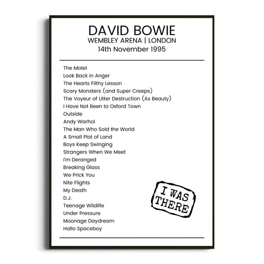 David Bowie London 14 November 1995 Setlist Poster