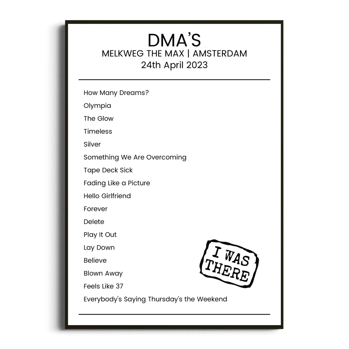 DMA’s Amsterdam 24 April 2023 Setlist Poster