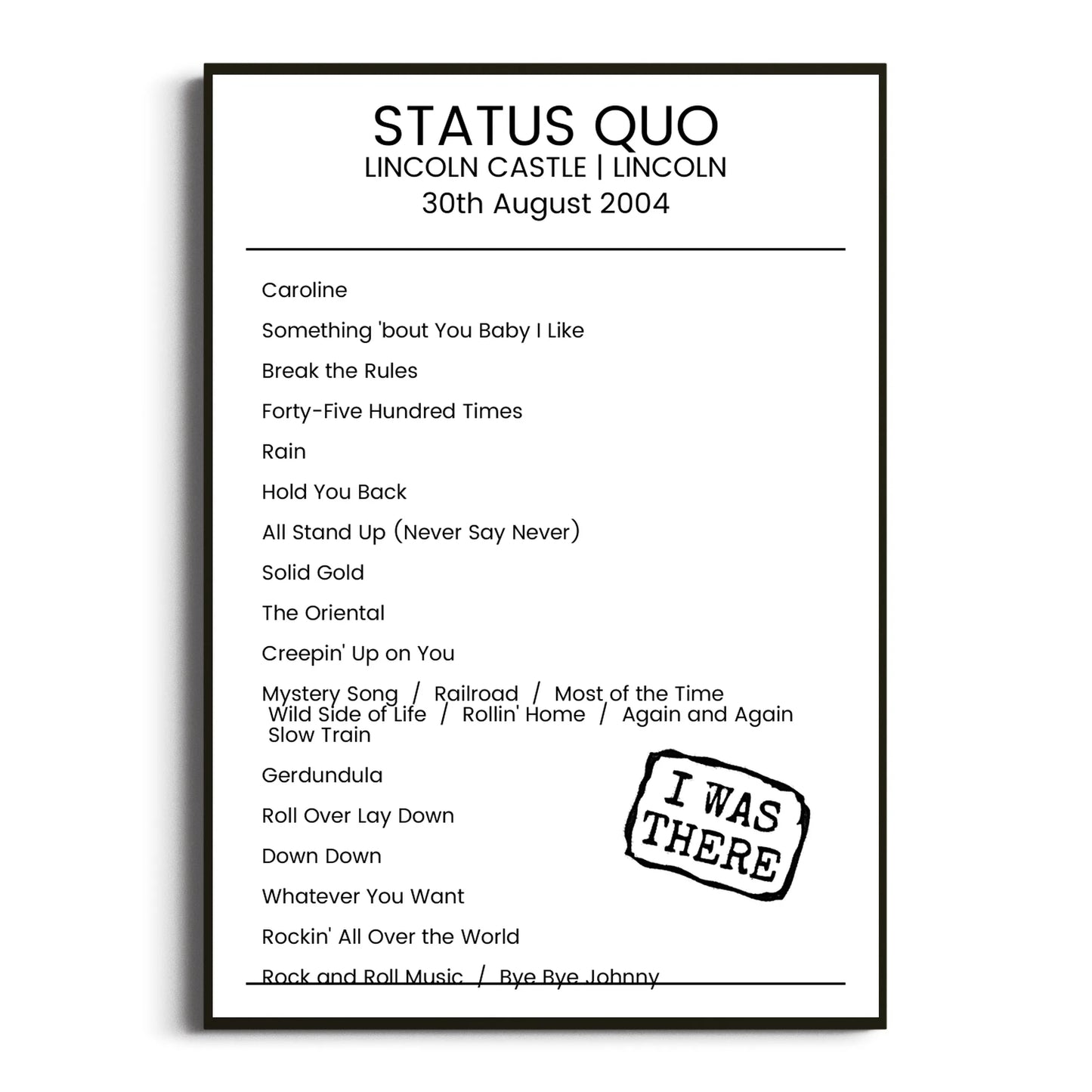 Status Quo Lincoln 30 August 2004 Setlist Poster