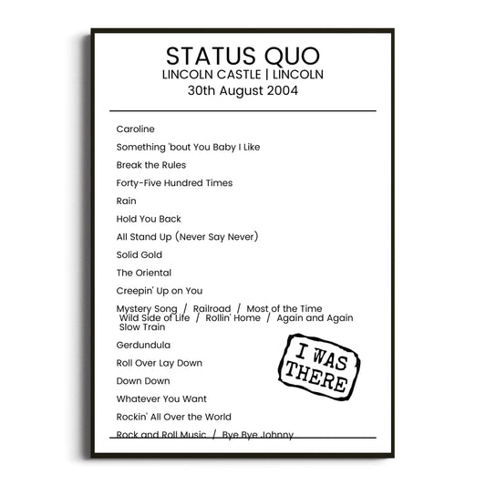 Status Quo Lincoln 30 August 2004 Setlist Poster