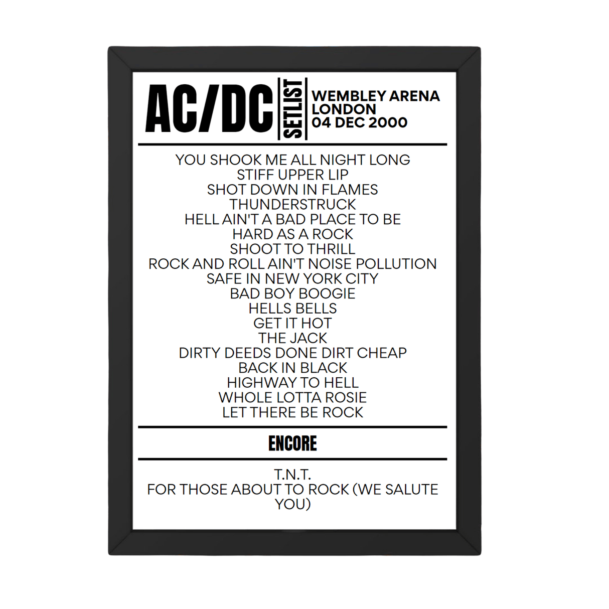 AC/DC Setlist 04-12-2000-London - Setlist