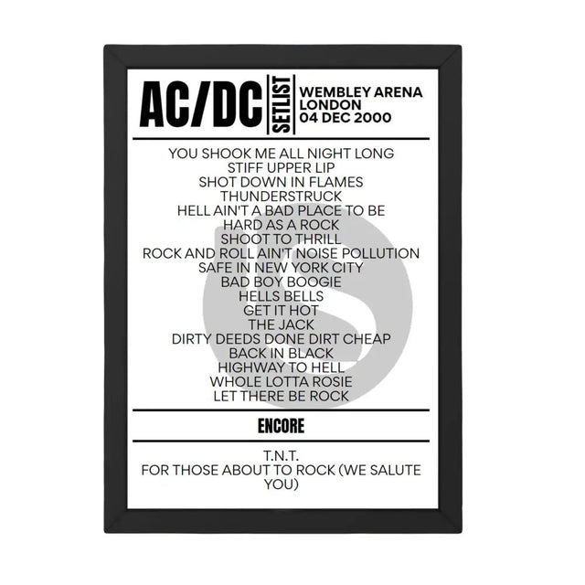 AC/DC Setlist 04 - 12 - 2000 - London - Setlist