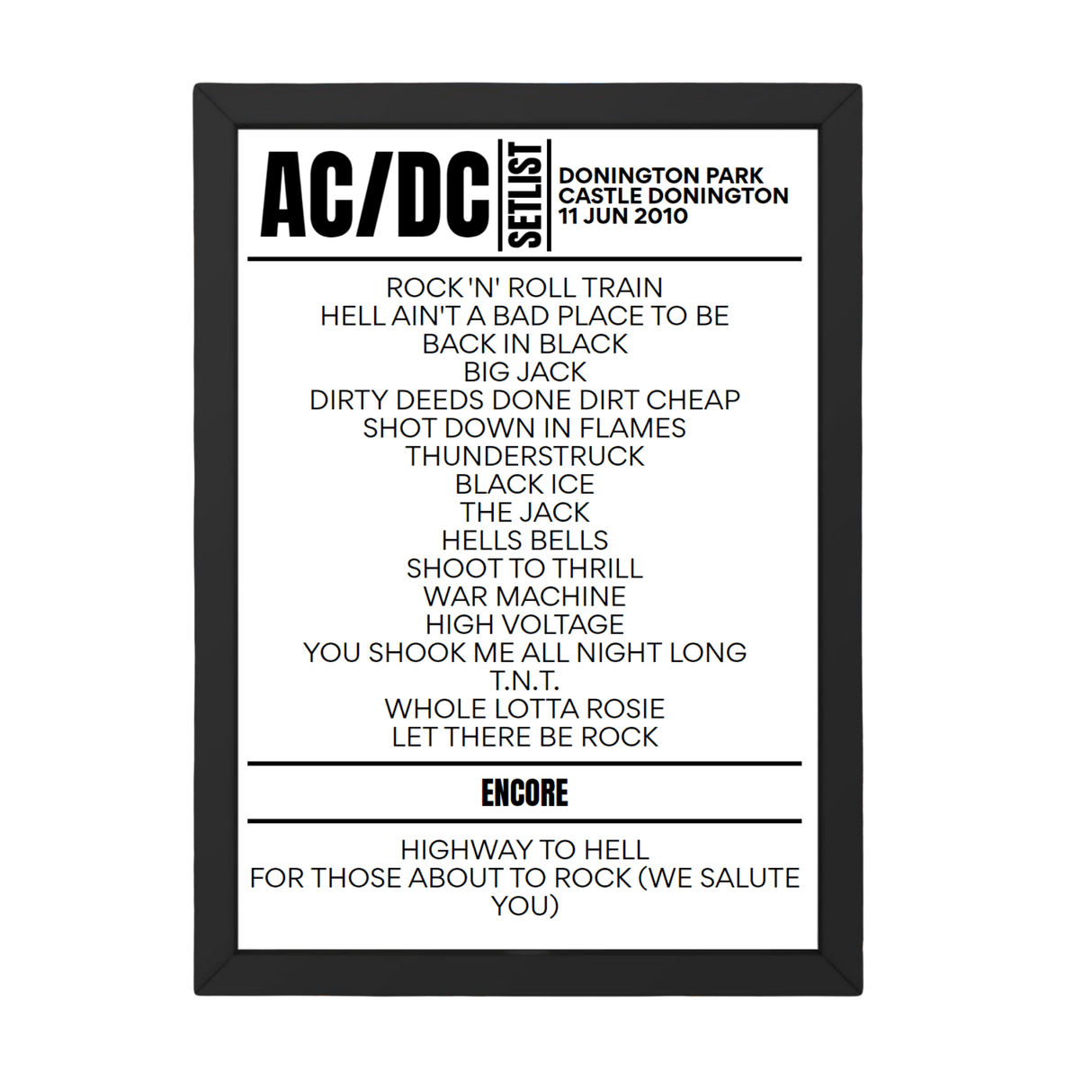 AC/DC Setlist 11-06-2010-Castle Donington - Setlist