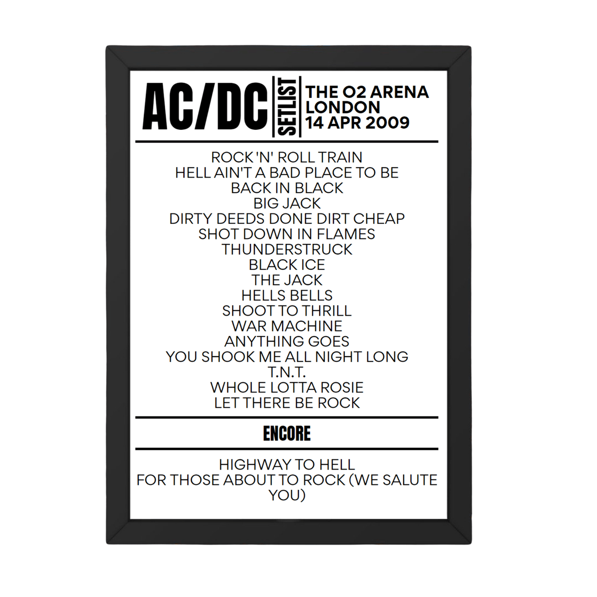 AC/DC Setlist 14-04-2009-London - Setlist