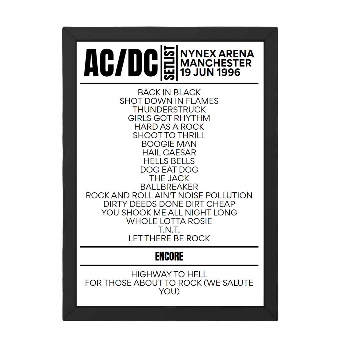 AC/DC Setlist 19-06-1996-Manchester - Setlist