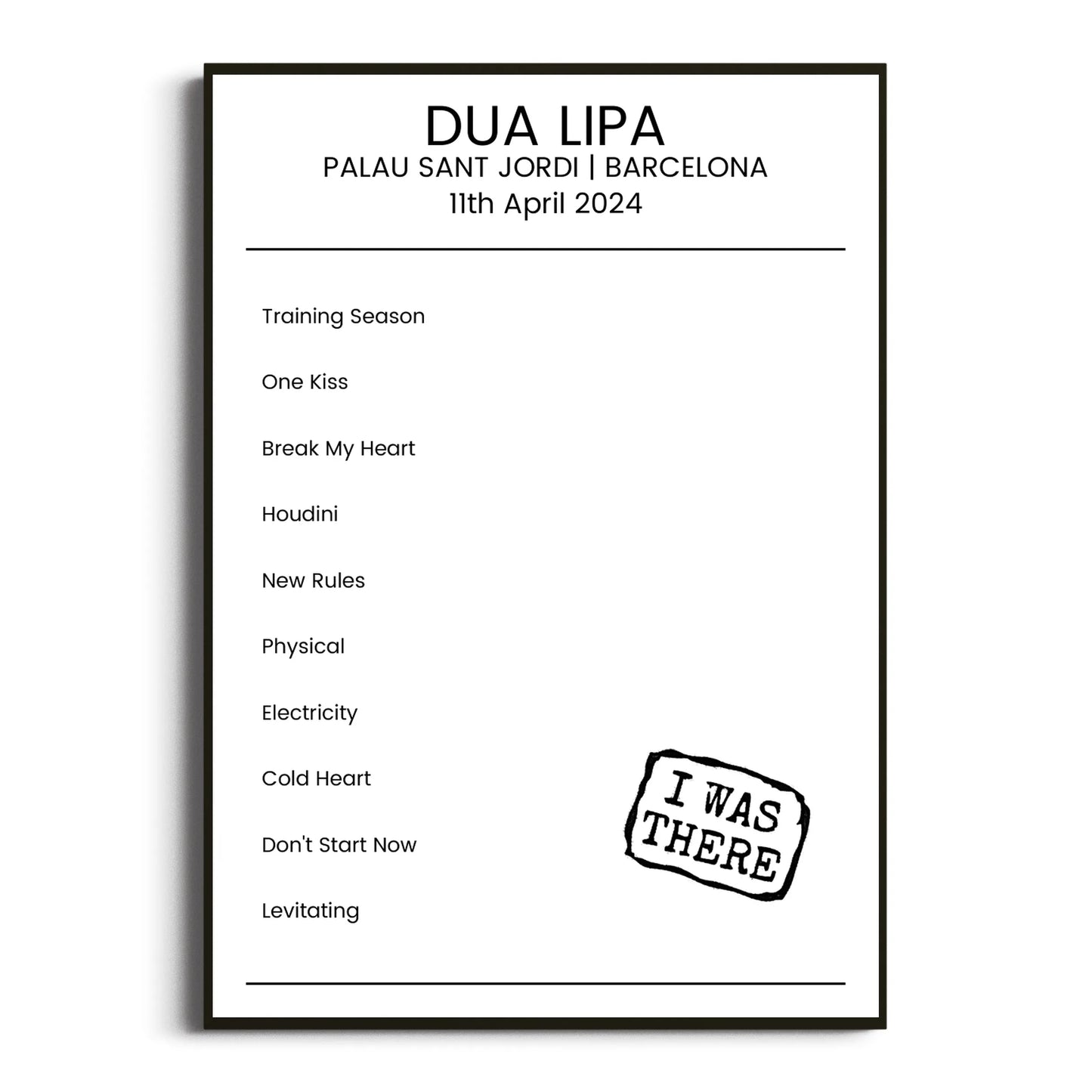 Dua Lipa Barcelona 11 April 2024 Setlist Poster