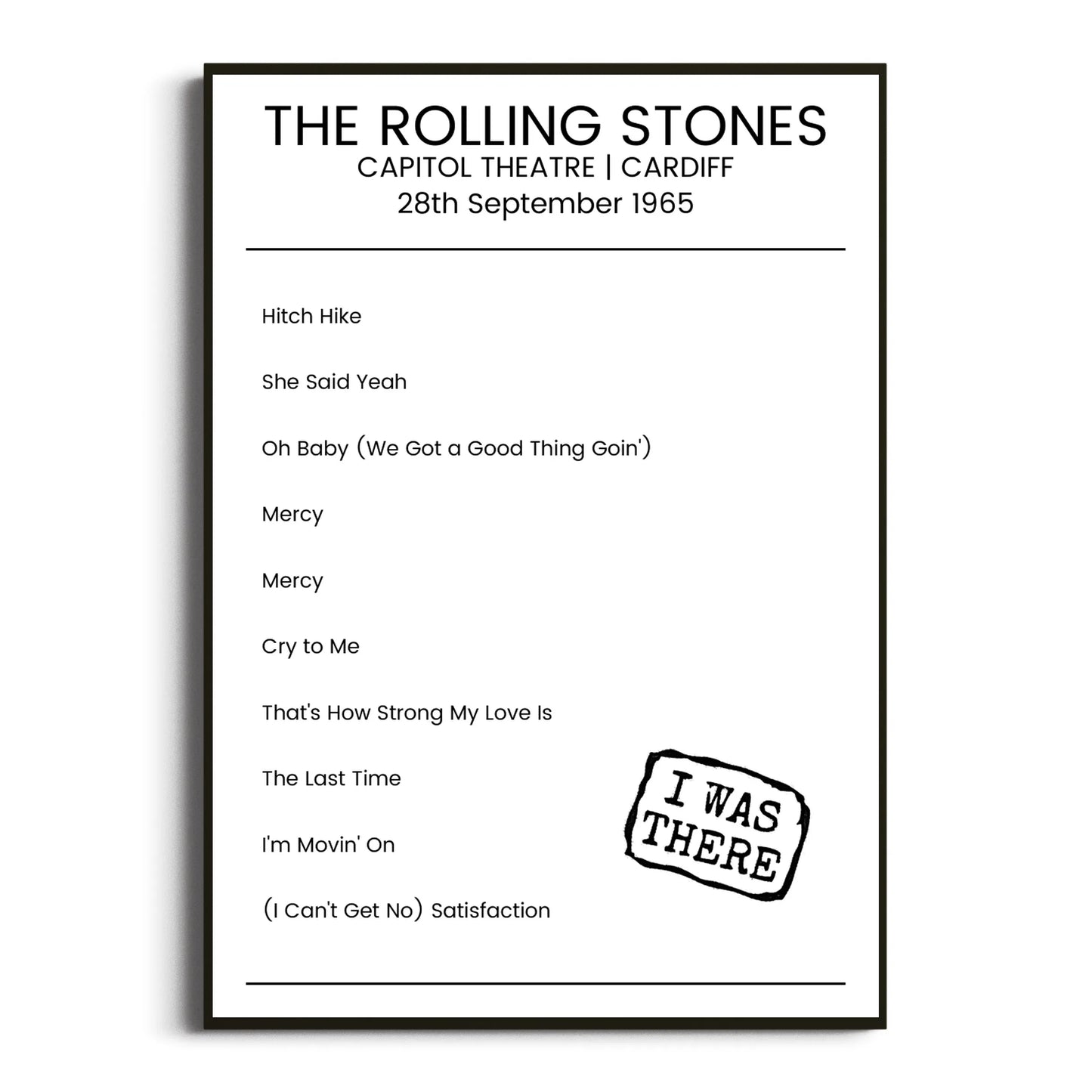 The Rolling Stones Cardiff 28 September 1965 Setlist Poster