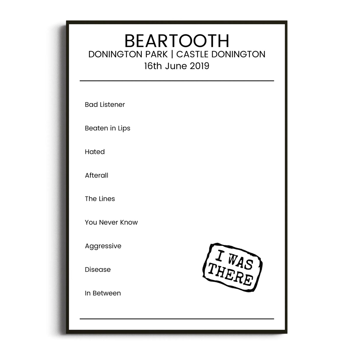 Beartooth Castle Donington 16 June 2019 Setlist Poster