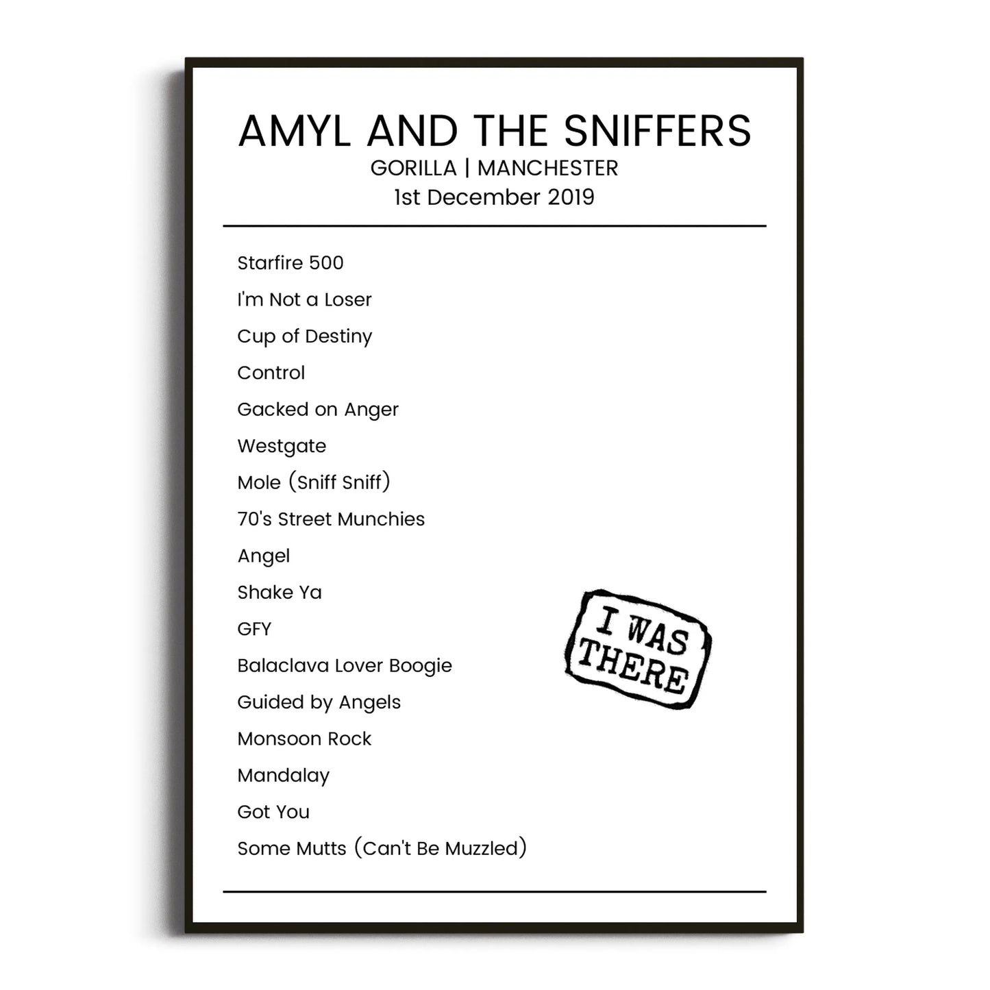 Amyl and the Sniffers Manchester 01 December 2019 Setlist Poster