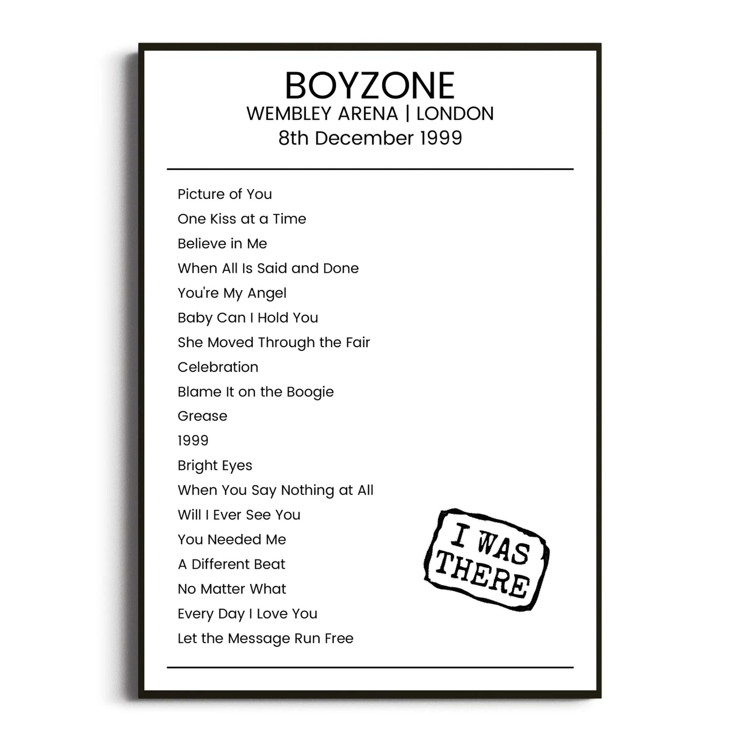 Boyzone London 08 December 1999 Setlist Poster