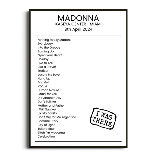 Madonna Miami 09 April 2024 Setlist Poster