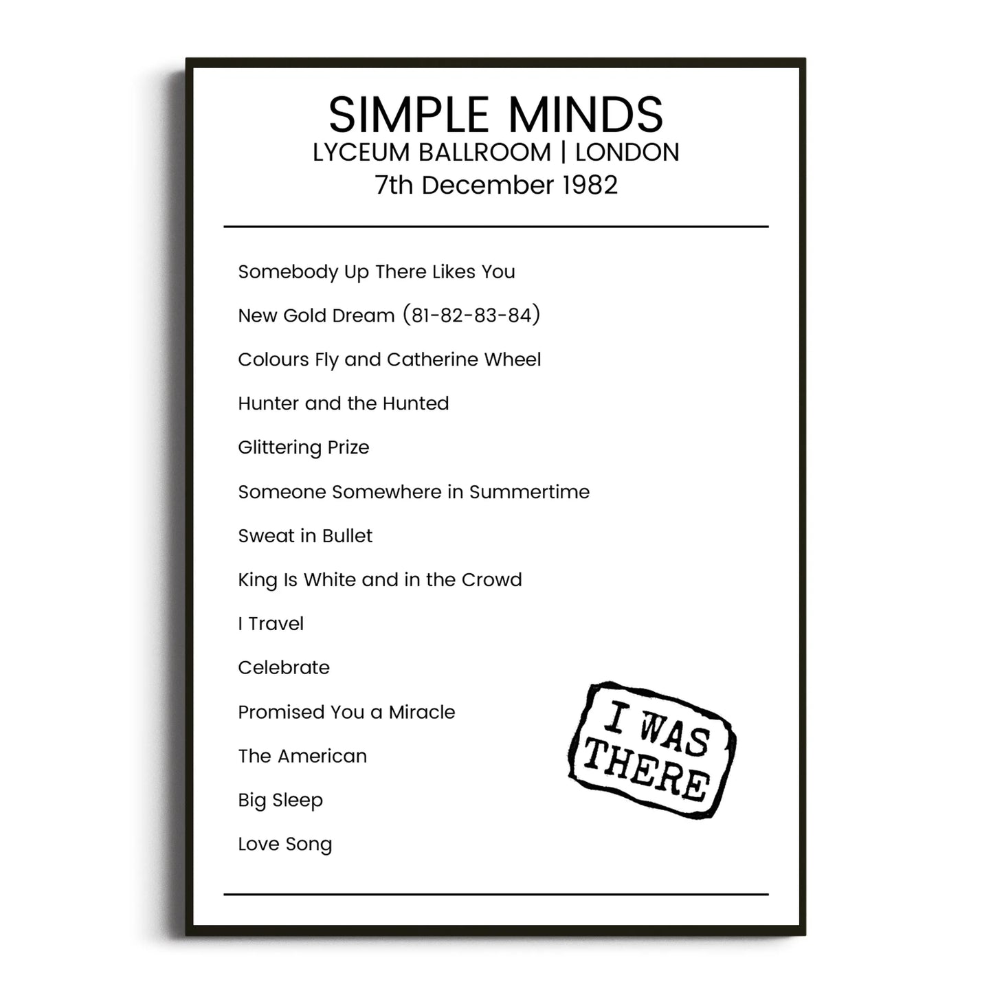 Simple Minds London 07 December 1982 Setlist Poster