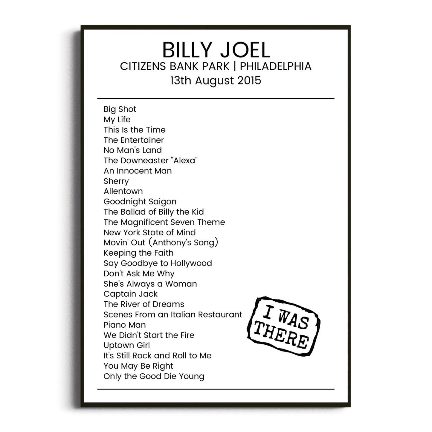 Billy Joel Philadelphia 13 August 2015 Setlist Poster