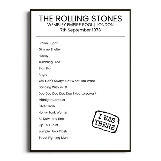 The Rolling Stones London 07 September 1973 Setlist Poster