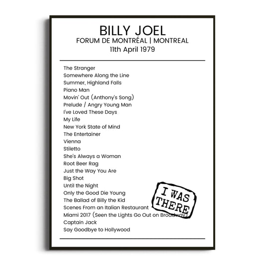 Billy Joel Montreal 11 April 1979 Setlist Poster