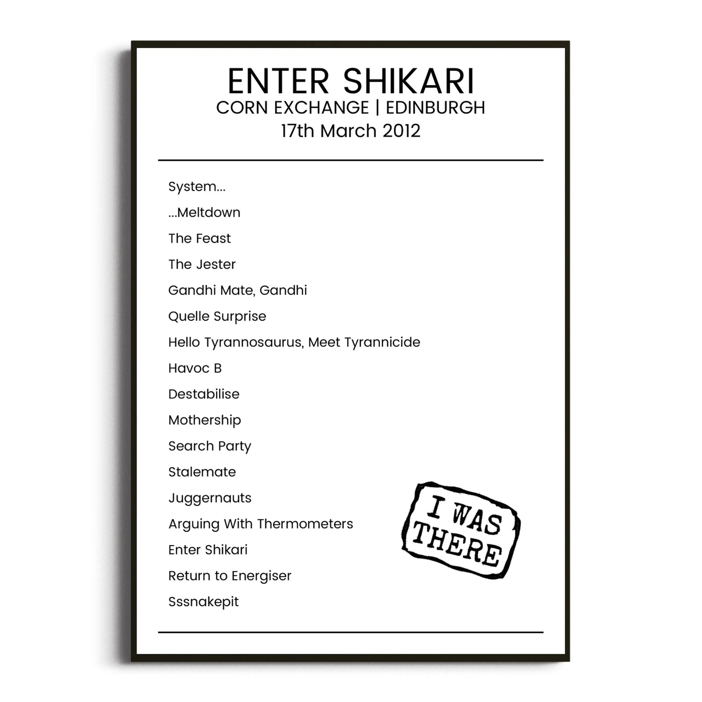 Enter Shikari Edinburgh 17 March 2012 Setlist Poster