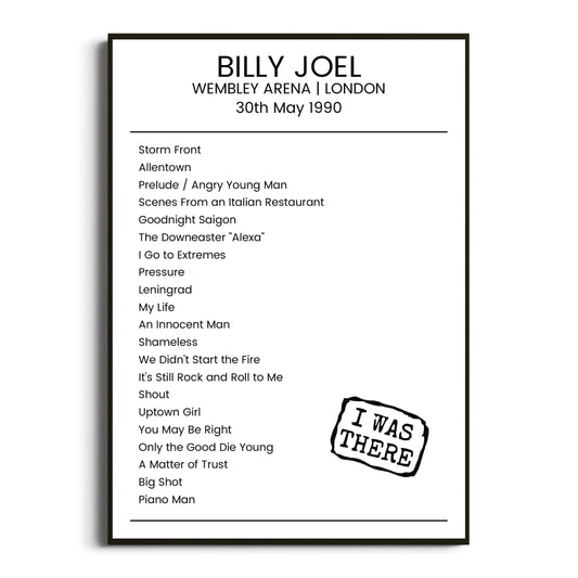 Billy Joel London 30 May 1990 Setlist Poster