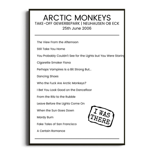 Arctic Monkeys Neuhausen ob Eck 25 June 2006 Setlist Poster