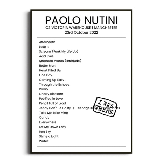 Paolo Nutini Manchester 23 October 2022 Setlist Poster