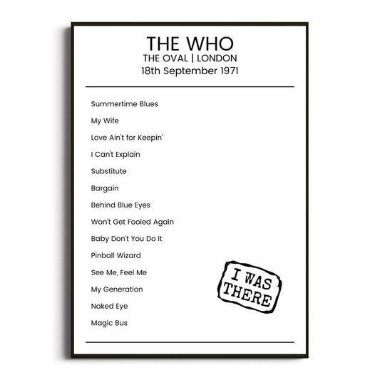 The Who London 18 September 1971 Setlist Poster