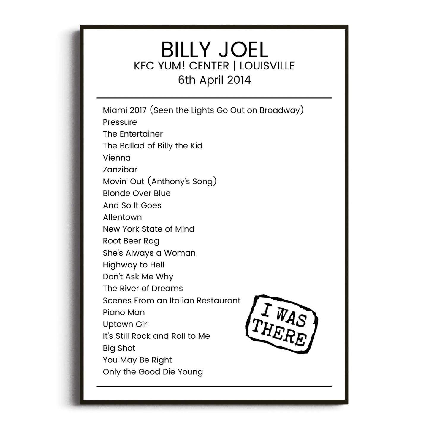 Billy Joel Louisville 06 April 2014 Setlist Poster