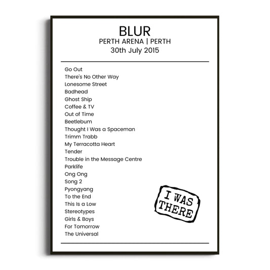 Blur Perth 30 July 2015 Setlist Poster