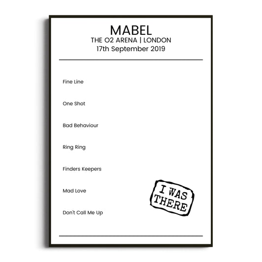 Mabel London 17 September 2019 Setlist Poster