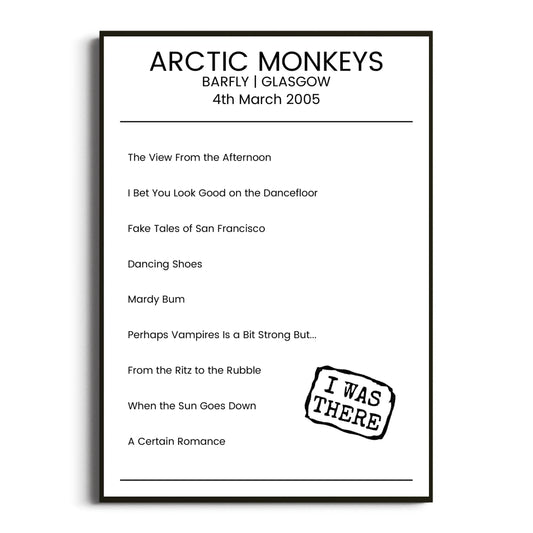 Arctic Monkeys Glasgow 04 March 2005 Setlist Poster