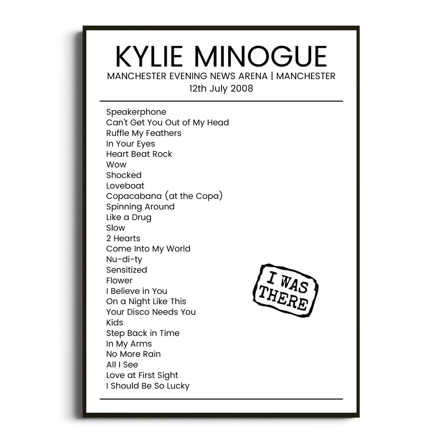 Kylie Minogue Manchester 12 July 2008 Setlist Poster