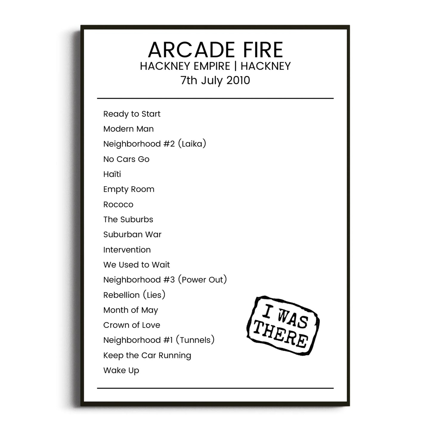 Arcade Fire Hackney 07 July 2010 Setlist Poster