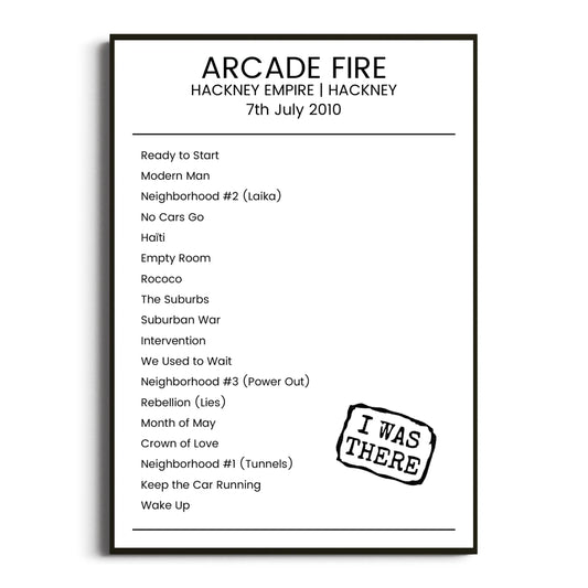 Arcade Fire Hackney 07 July 2010 Setlist Poster