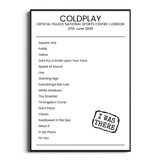 Coldplay London 27 June 2005 Setlist Poster