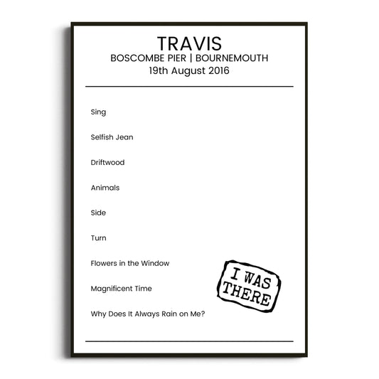 Travis Bournemouth 19 August 2016 Setlist Poster